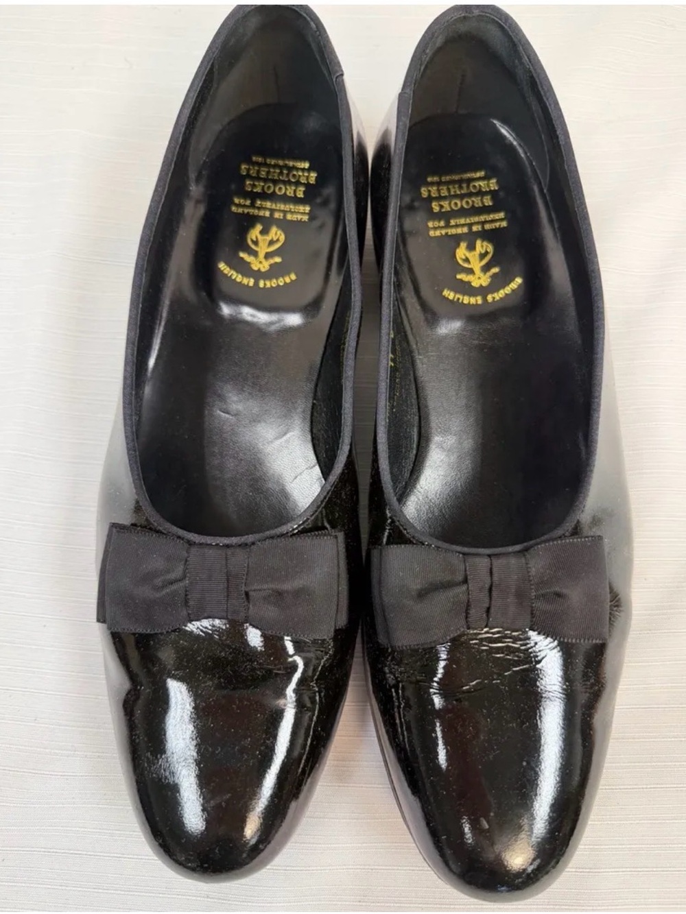BROOKS BROTHERS BLACK PATENT LEATHER OPERA SLIPPER W BOW IN BOX ECLECTIC GRANDPA